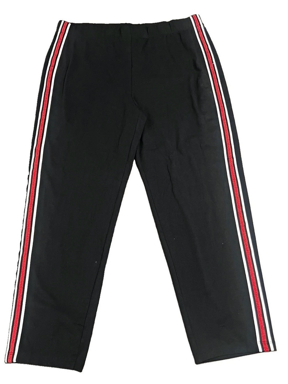 Susan Graver Weekend Side Stripe Track Pants Black Red 1X Plus Casual Athleisure